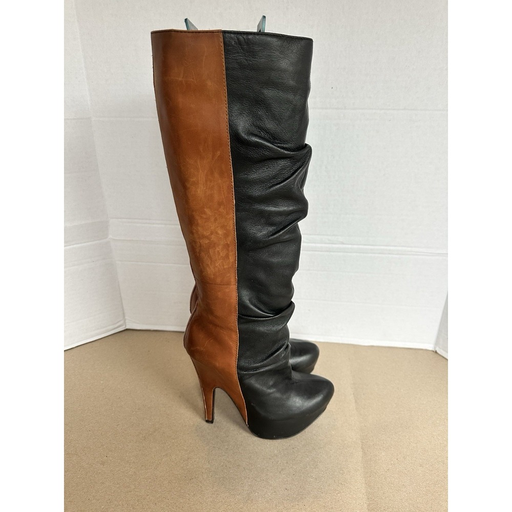 VTG Donald Pliner Jayla Women's Leather Boots Black And Brown Knee High Heel 6.5 - Picture 3 of 8